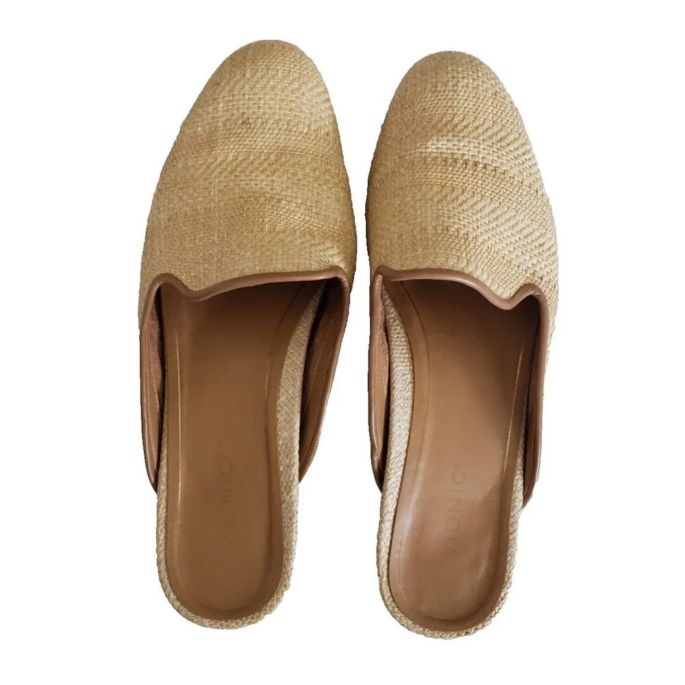 Vionic Willa Mule Raffia Slip-On Loafers Beige Women's Size 8.5